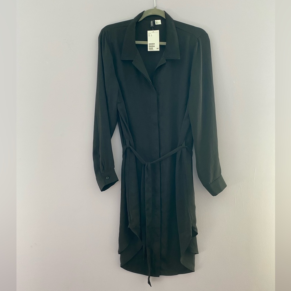 H&M | Satin Tie Waist Shirt Dress